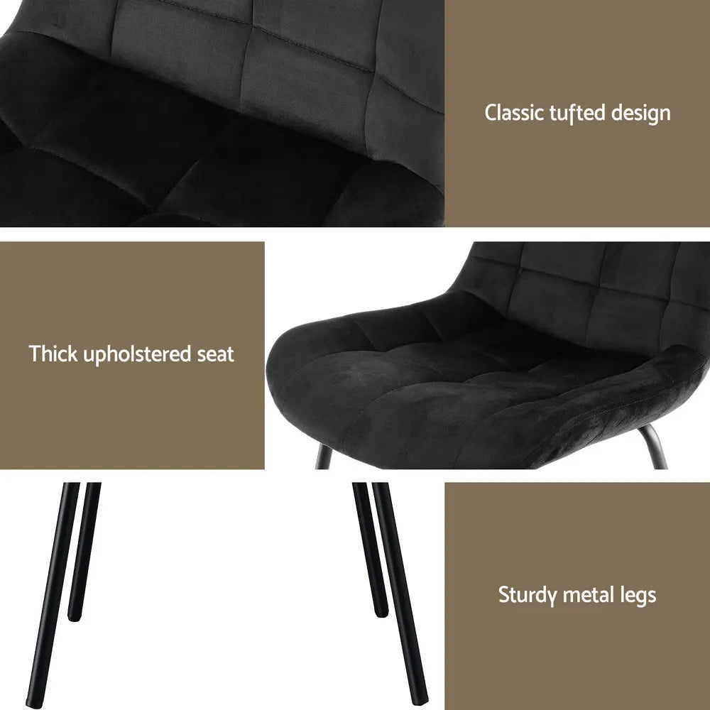 Artiss 2x Dining Chairs Velvet Tufted Kitchen Lounge Cafe Accent Chair Black - Image 6