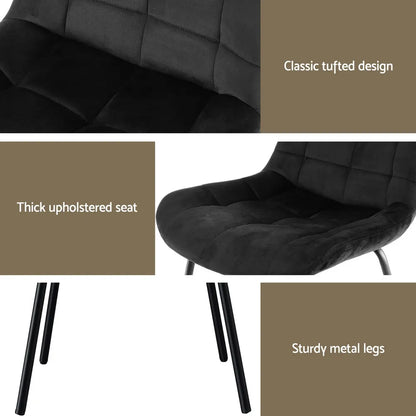 Artiss 2x Dining Chairs Velvet Tufted Kitchen Lounge Cafe Accent Chair Black - Image 6
