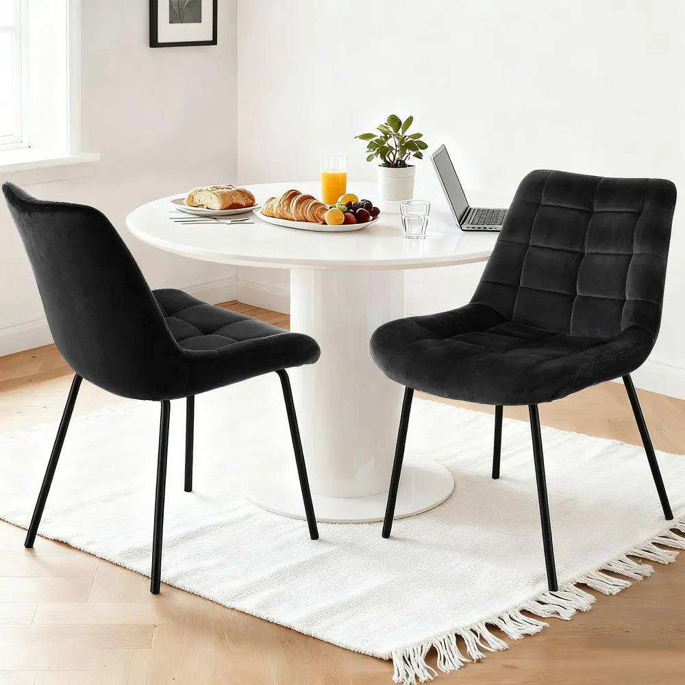 Artiss 2x Dining Chairs Velvet Tufted Kitchen Lounge Cafe Accent Chair Black - Image 7