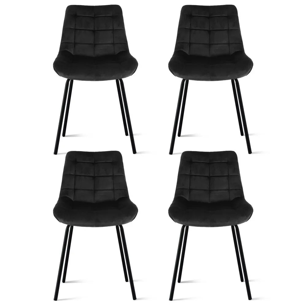 Artiss 4x Dining Chairs Velvet Tufted Kitchen Lounge Cafe Accent Chair Black - Image 3