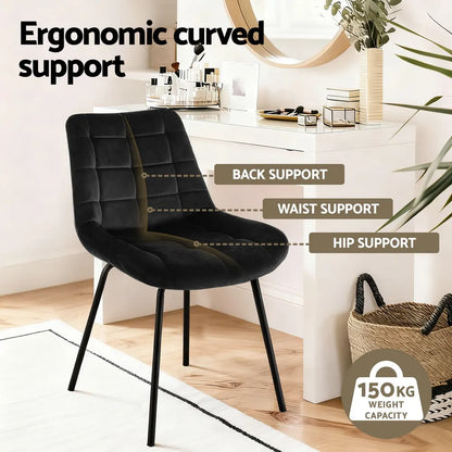 Artiss 4x Dining Chairs Velvet Tufted Kitchen Lounge Cafe Accent Chair Black - Image 4