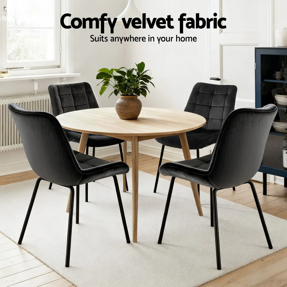 Artiss 4x Dining Chairs Velvet Tufted Kitchen Lounge Cafe Accent Chair Black - Image 5