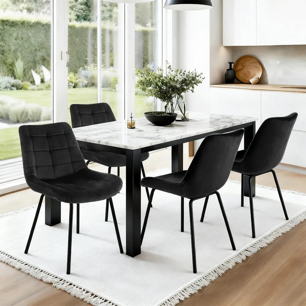 Artiss 4x Dining Chairs Velvet Tufted Kitchen Lounge Cafe Accent Chair Black - Image 7