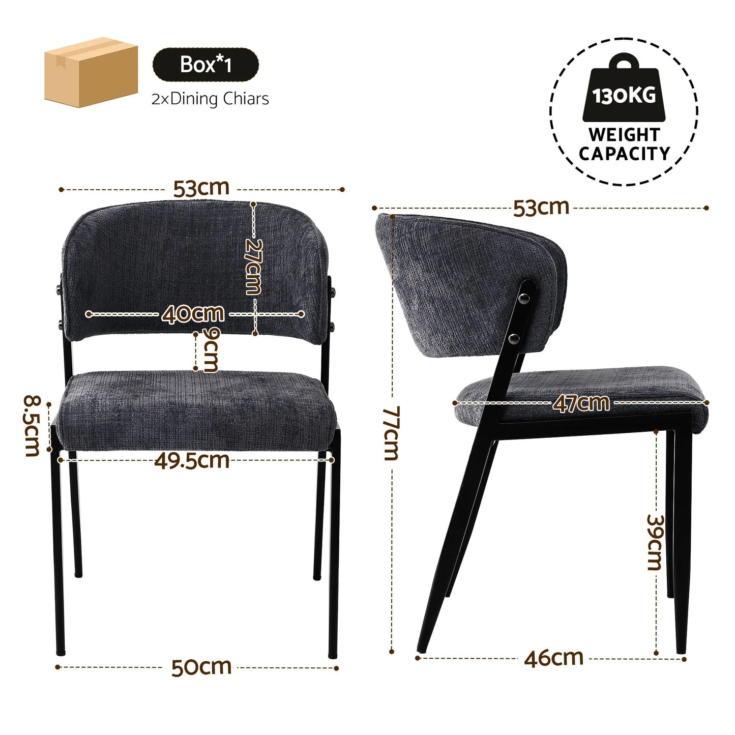 Artiss Dining Chairs Set of 2 Linen Fabric Soft Upholstered Chairs Charcoal - Image 2