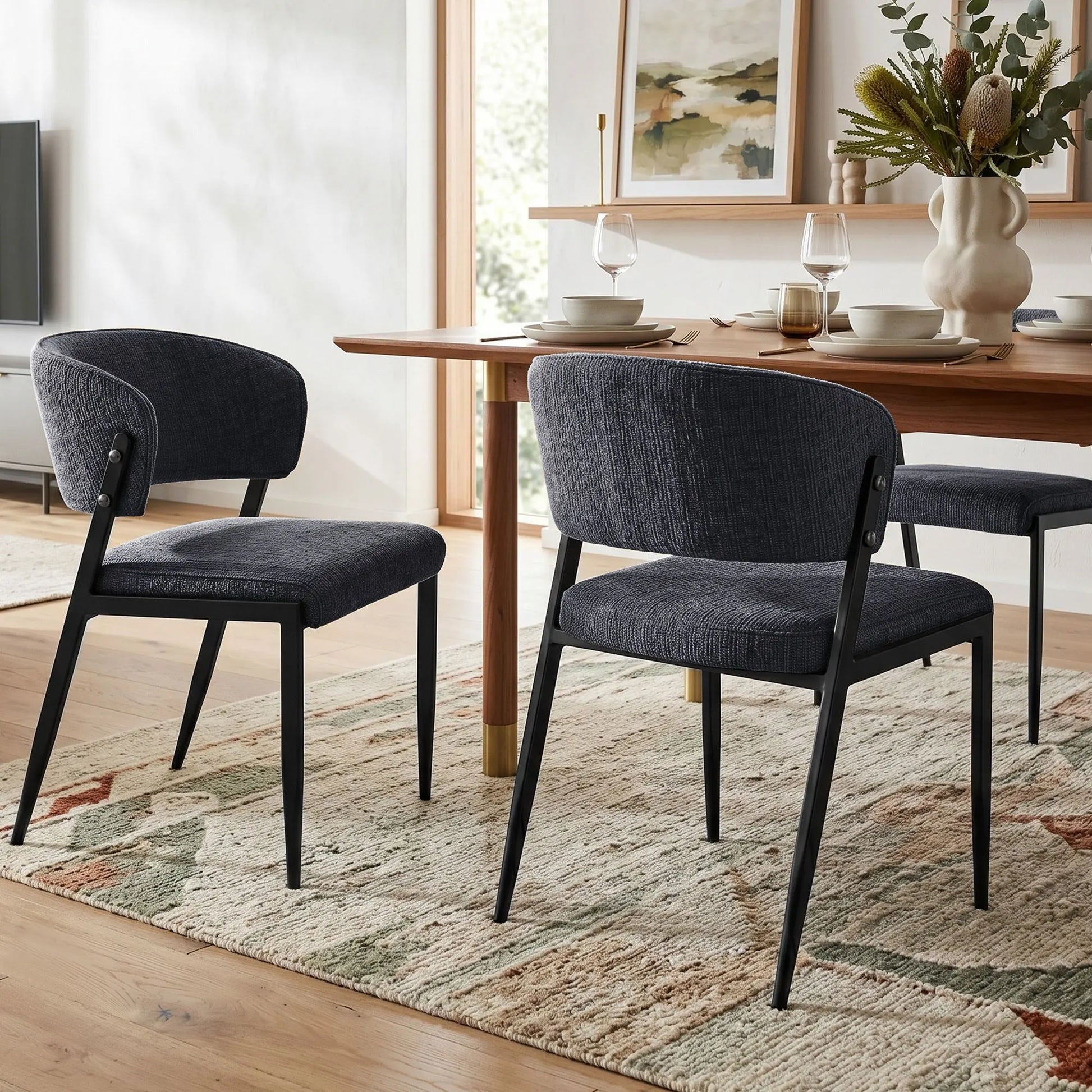Artiss Dining Chairs Set of 2 Linen Fabric Soft Upholstered Chairs Charcoal - Image 4