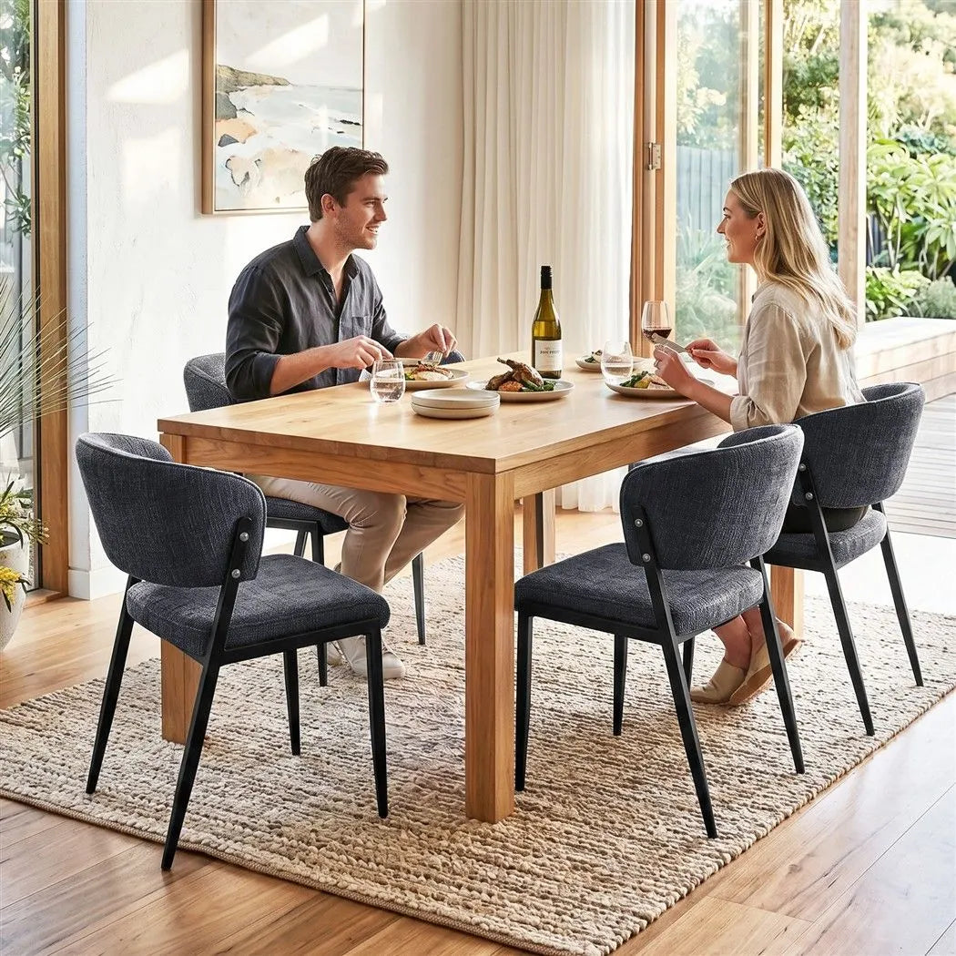 Artiss Dining Chairs Set of 4 Linen Fabric Soft Upholstered Chairs Charcoal - Image 9