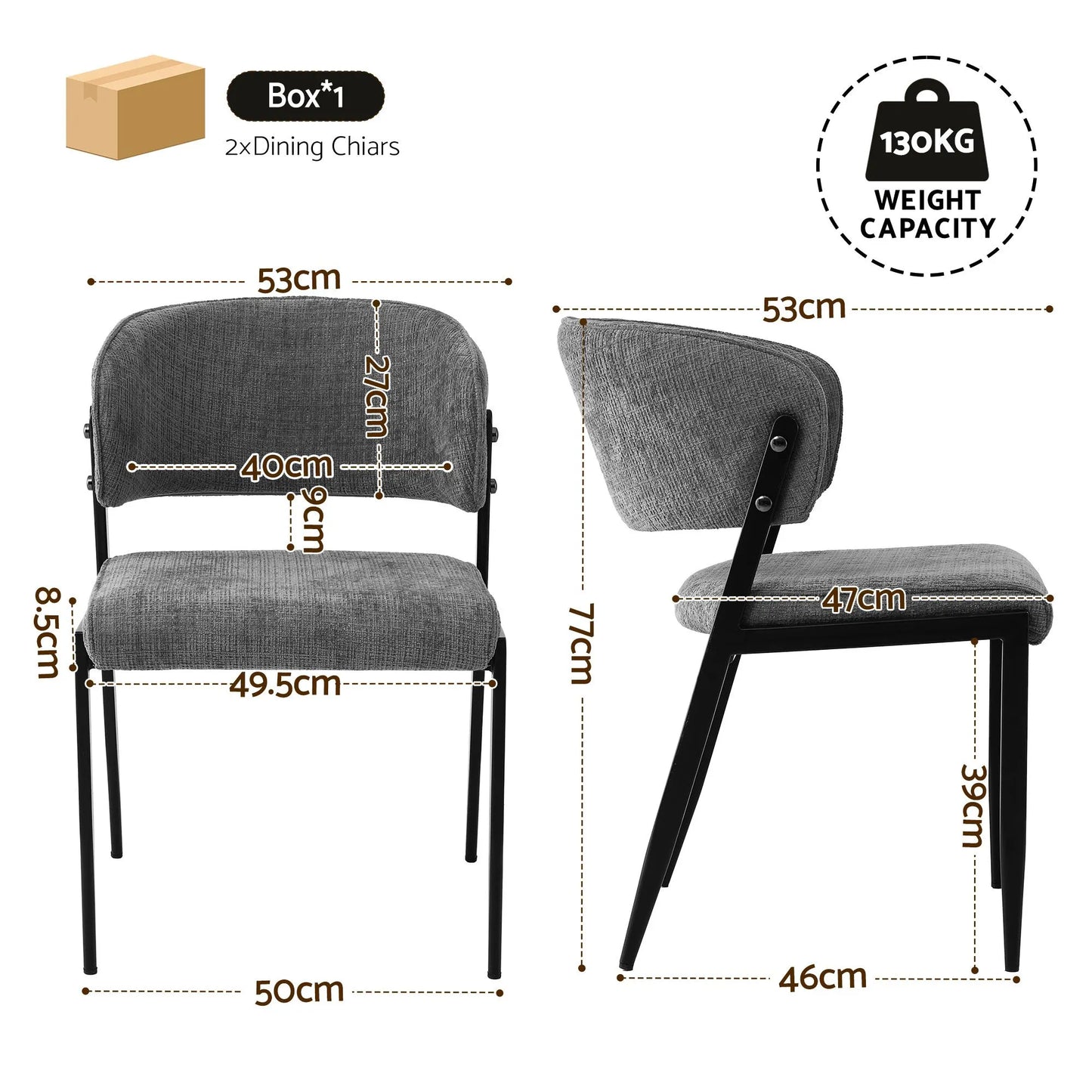 Artiss Dining Chairs Set of 2 Linen Fabric Soft Upholstered Chairs Grey - Image 2