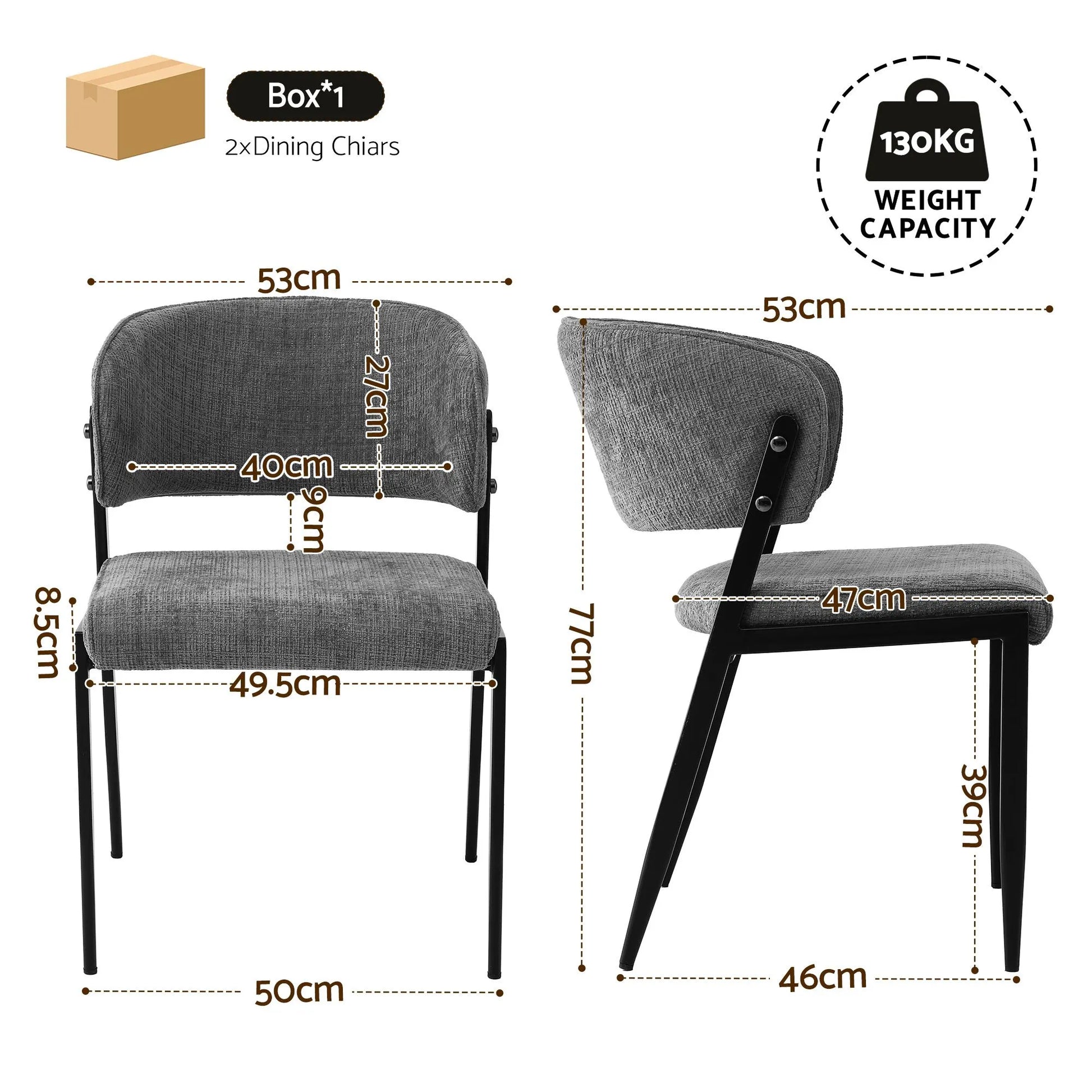 Artiss Dining Chairs Set of 2 Linen Fabric Soft Upholstered Chairs Grey - Image 2