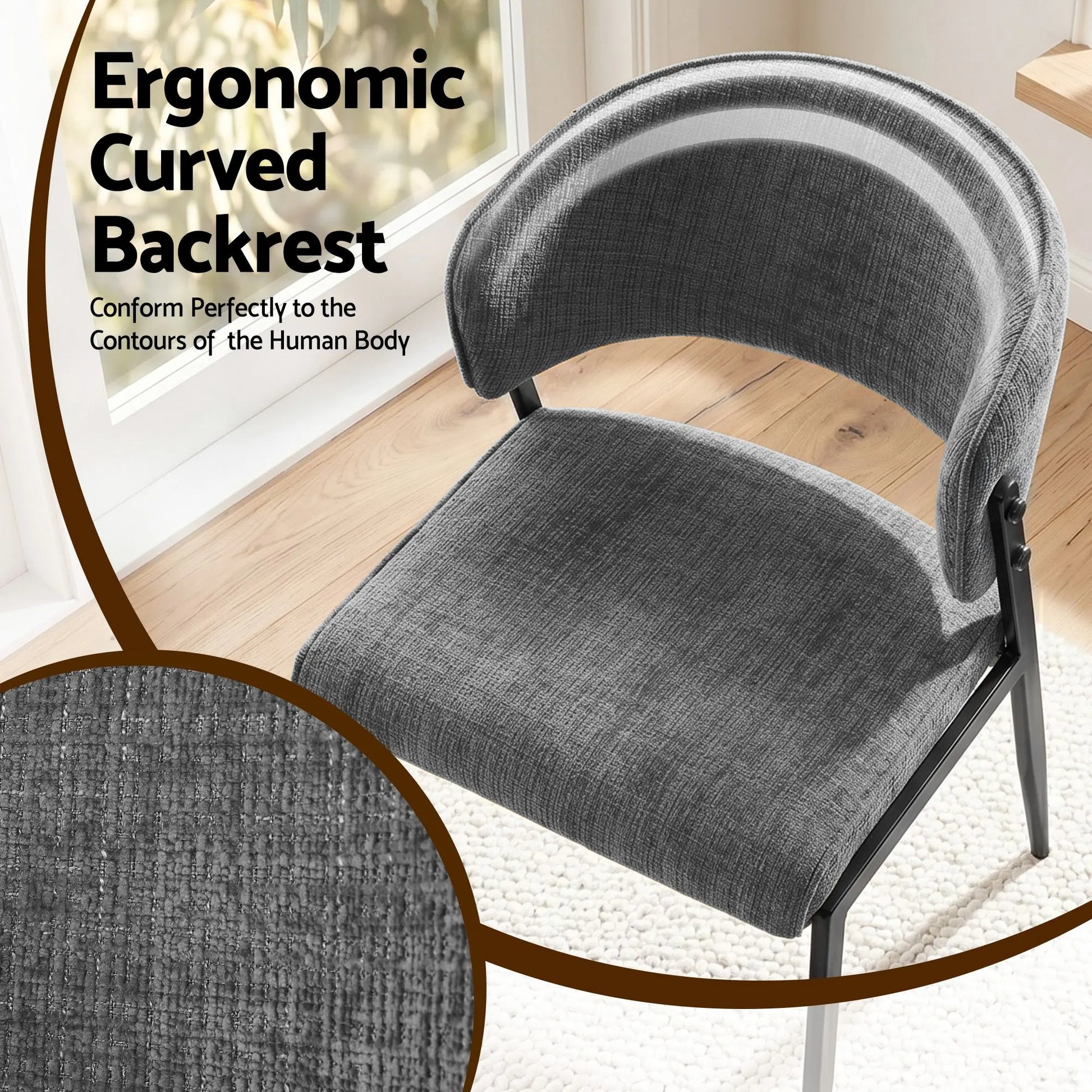 Artiss Dining Chairs Set of 2 Linen Fabric Soft Upholstered Chairs Grey - Image 5