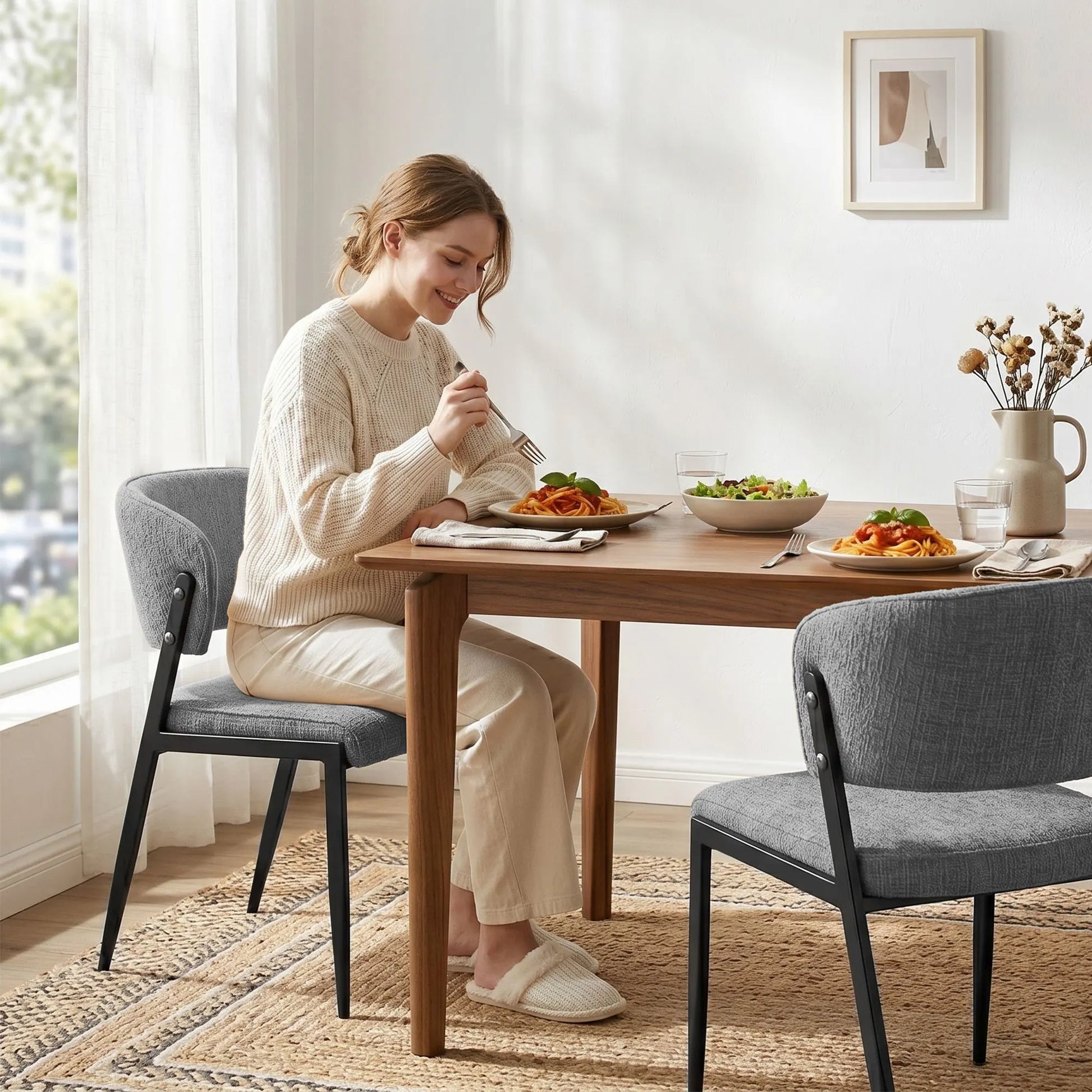Artiss Dining Chairs Set of 2 Linen Fabric Soft Upholstered Chairs Grey - Image 9