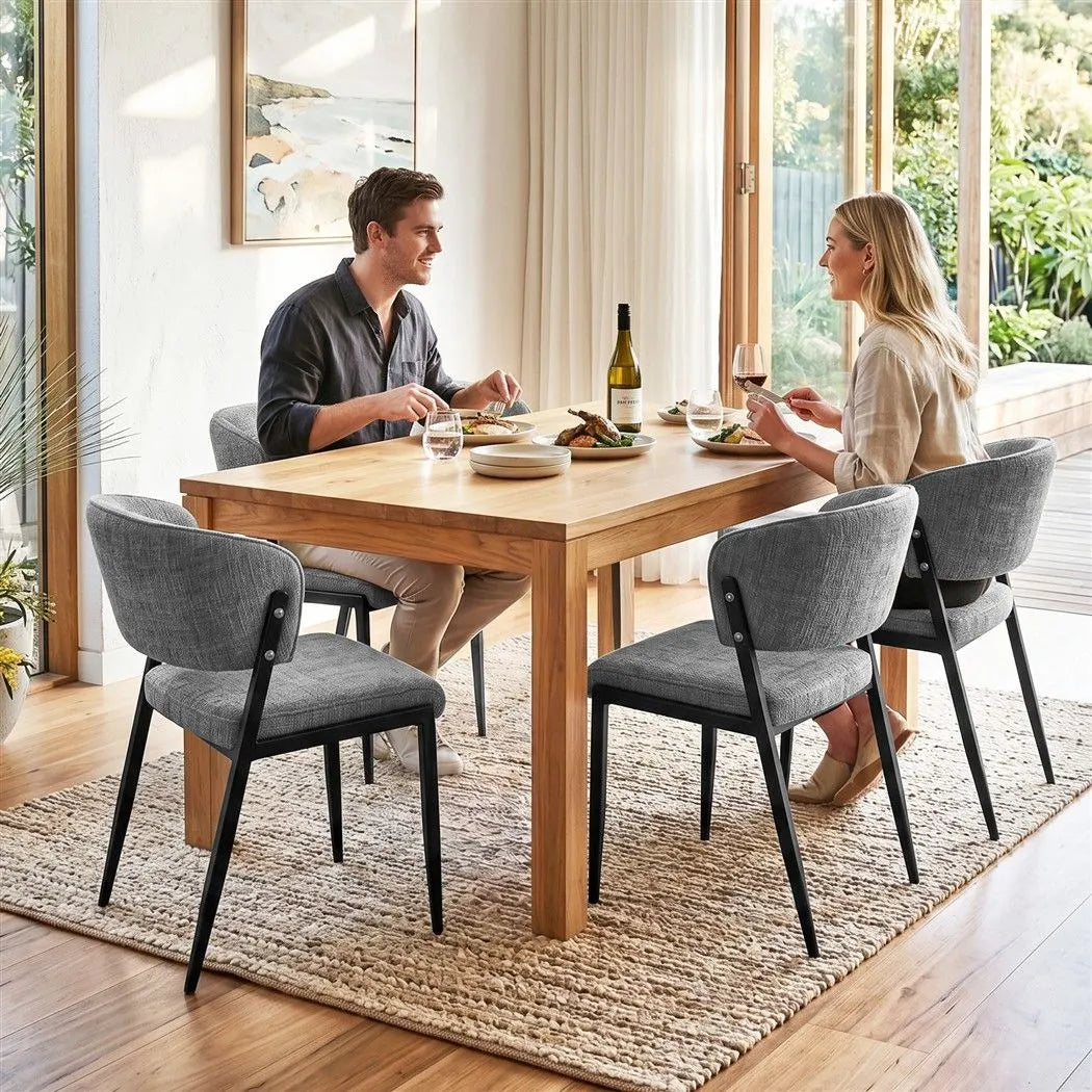 Artiss Dining Chairs Set of 4 Linen Fabric Soft Upholstered Chairs Grey - Image 9
