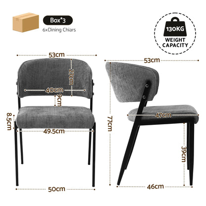Artiss Dining Chairs Set of 6 Linen Fabric Soft Upholstered Chairs Grey - Image 2