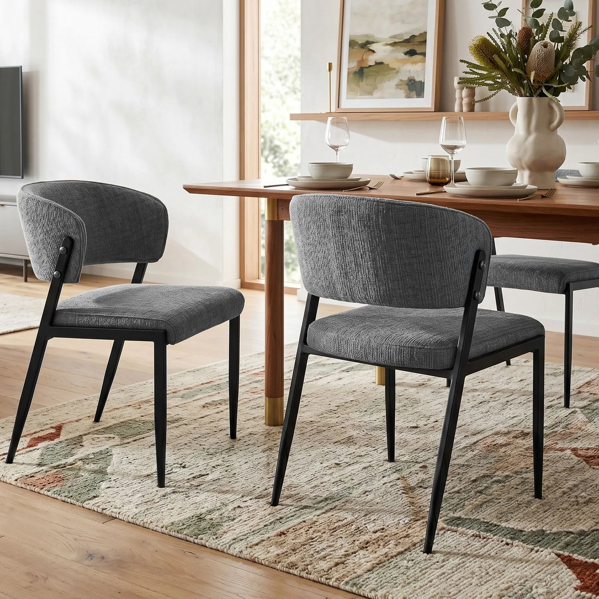 Artiss Dining Chairs Set of 6 Linen Fabric Soft Upholstered Chairs Grey - Image 4