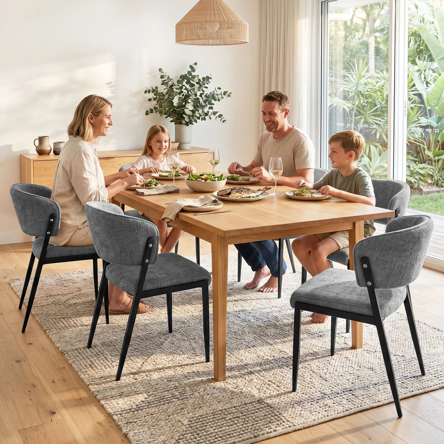 Artiss Dining Chairs Set of 6 Linen Fabric Soft Upholstered Chairs Grey - Image 9