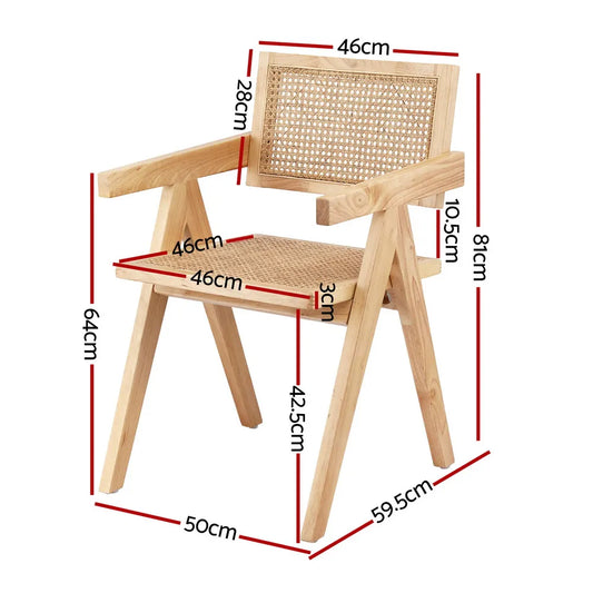 Artiss 1x Dining Chair Wooden Rattan Seat Rubber Wood Frame - Image 2