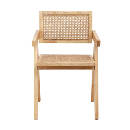 Artiss 1x Dining Chair Wooden Rattan Seat Rubber Wood Frame - Image 3