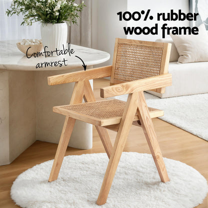 Artiss 1x Dining Chair Wooden Rattan Seat Rubber Wood Frame - Image 4