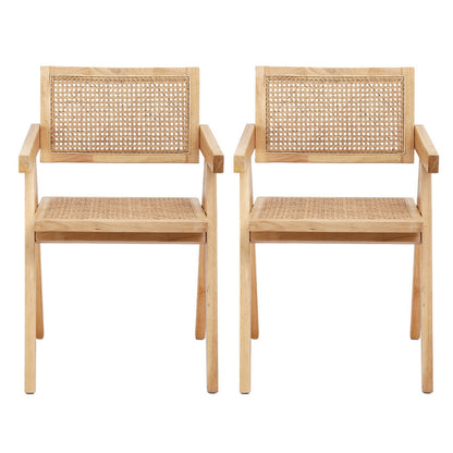 Artiss 2x Dining Chairs Wooden Rattan Seat Rubber Wood Frame - Image 3