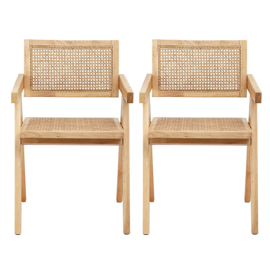 Artiss 2x Dining Chairs Wooden Rattan Seat Rubber Wood Frame - Image 3