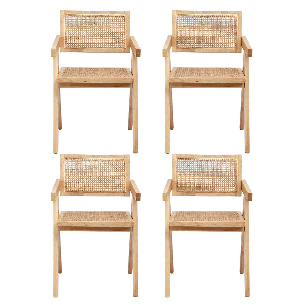 Artiss 4x Dining Chairs Wooden Rattan Seat Rubber Wood Frame - Image 3