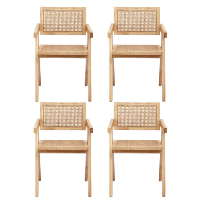 Artiss 4x Dining Chairs Wooden Rattan Seat Rubber Wood Frame - Image 3