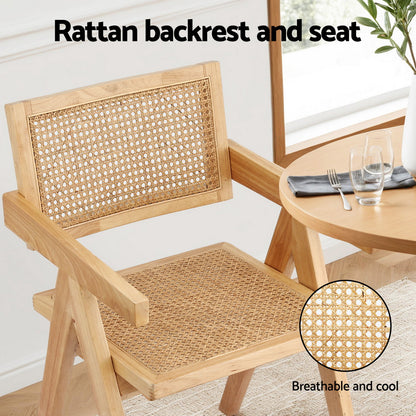Artiss 4x Dining Chairs Wooden Rattan Seat Rubber Wood Frame - Image 5