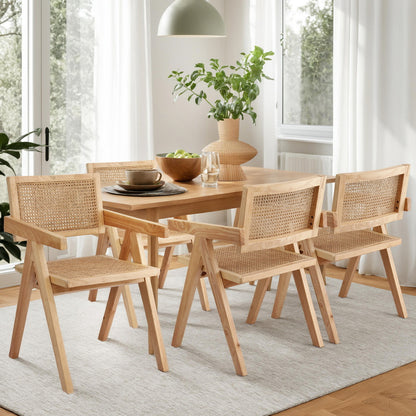 Artiss 4x Dining Chairs Wooden Rattan Seat Rubber Wood Frame - Image 7