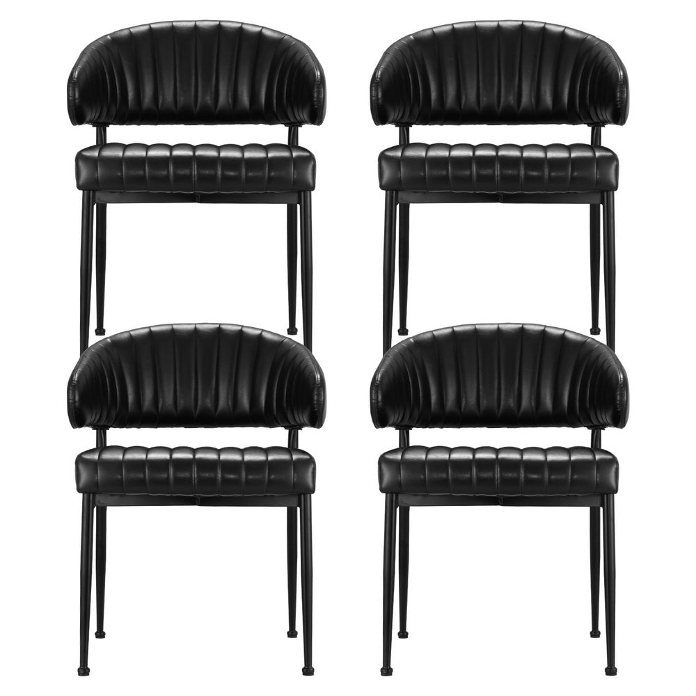 Artiss Dining Chairs Set of 4 Leather Hollow Armchair Black - Image 3