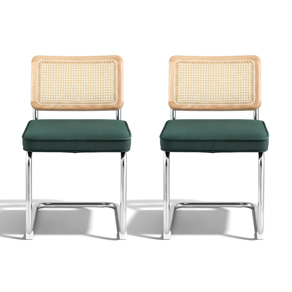 Artiss Dining Chairs Set of 2 Velvet Rattan Cantilever Green - Image 3