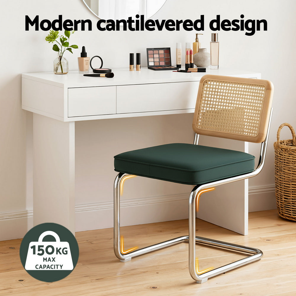 Artiss Dining Chairs Set of 2 Velvet Rattan Cantilever Green - Image 4