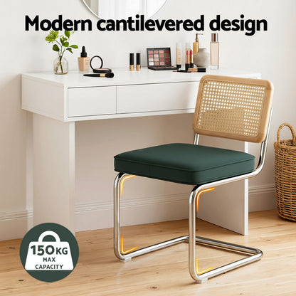 Artiss Dining Chairs Set of 2 Velvet Rattan Cantilever Green - Image 4