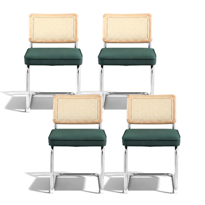 Artiss Dining Chairs Set of 4 Velvet Rattan Cantilever Green - Image 3