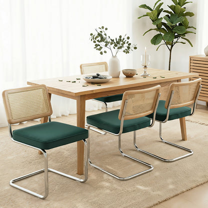 Artiss Dining Chairs Set of 4 Velvet Rattan Cantilever Green - Image 7