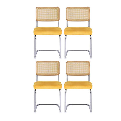Artiss Dining Chairs Set of 4 Velvet Rattan Cantilever Yellow - Image 3