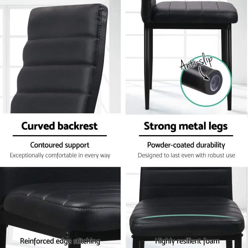 Artiss Dining Chairs Set of 4 Leather Channel Tufted Black - Image 4