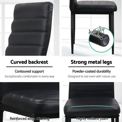 Artiss Dining Chairs Set of 4 Leather Channel Tufted Black - Image 4