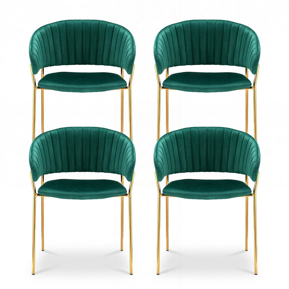 Artiss Dining Chairs Set of 4 Velvet Hollow Armchair Green - Image 3