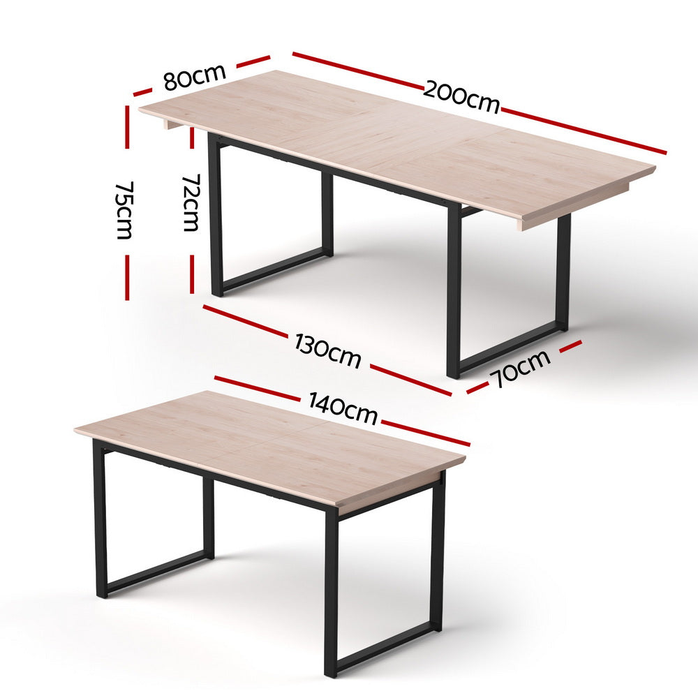 Artiss 2M Extendable Dining Table Kitchen Cafe Lounge Restaurant Tables Natural - Image 2