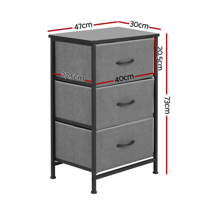 Artiss Chest of 3 Drawers Storage Dresser Tallboy Grey - Image 3