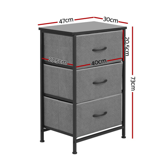 Artiss Chest of 3 Drawers Storage Dresser Tallboy Grey - Image 3