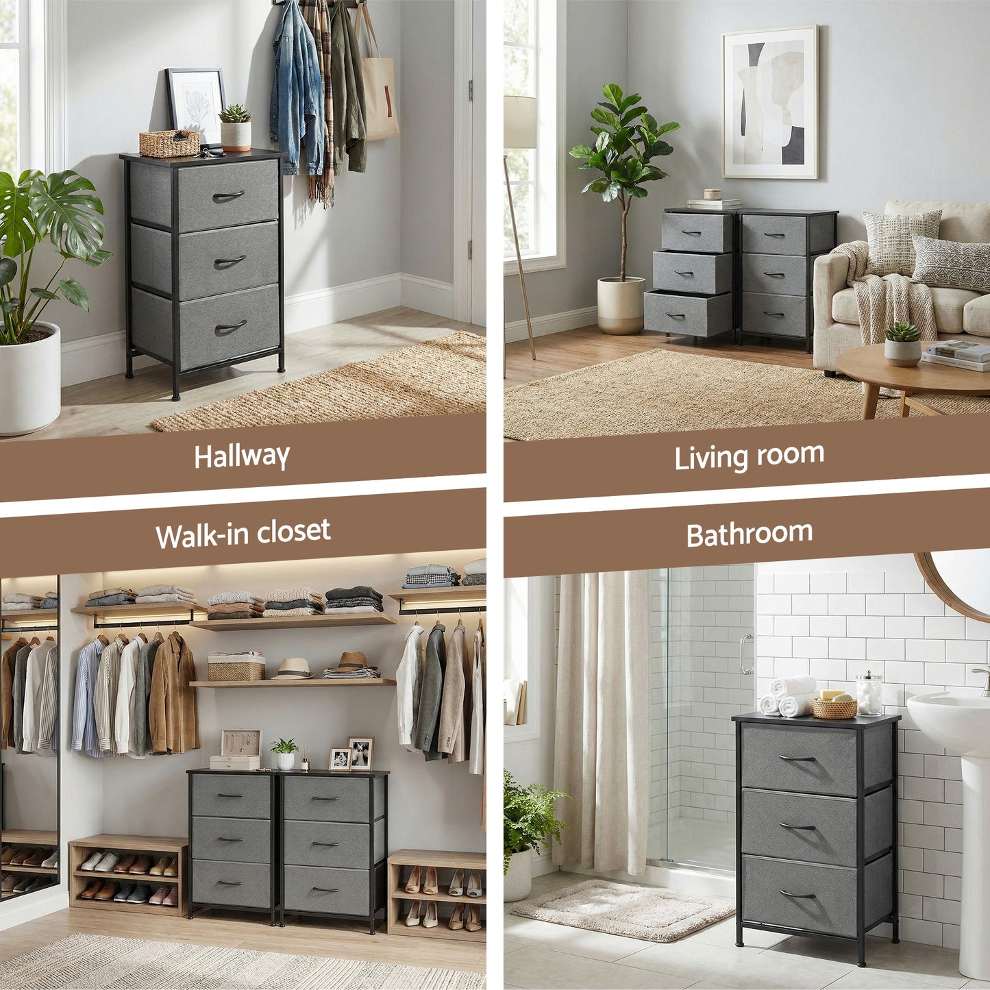 Artiss Chest of 3 Drawers Storage Dresser Tallboy Grey - Image 7