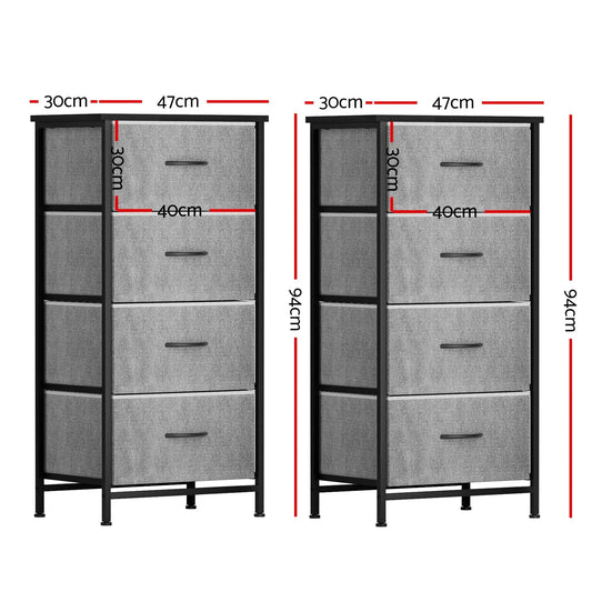 Artiss Set of 2 Chest of 4 Drawers Storage Dresser Tallboy Grey - Image 2