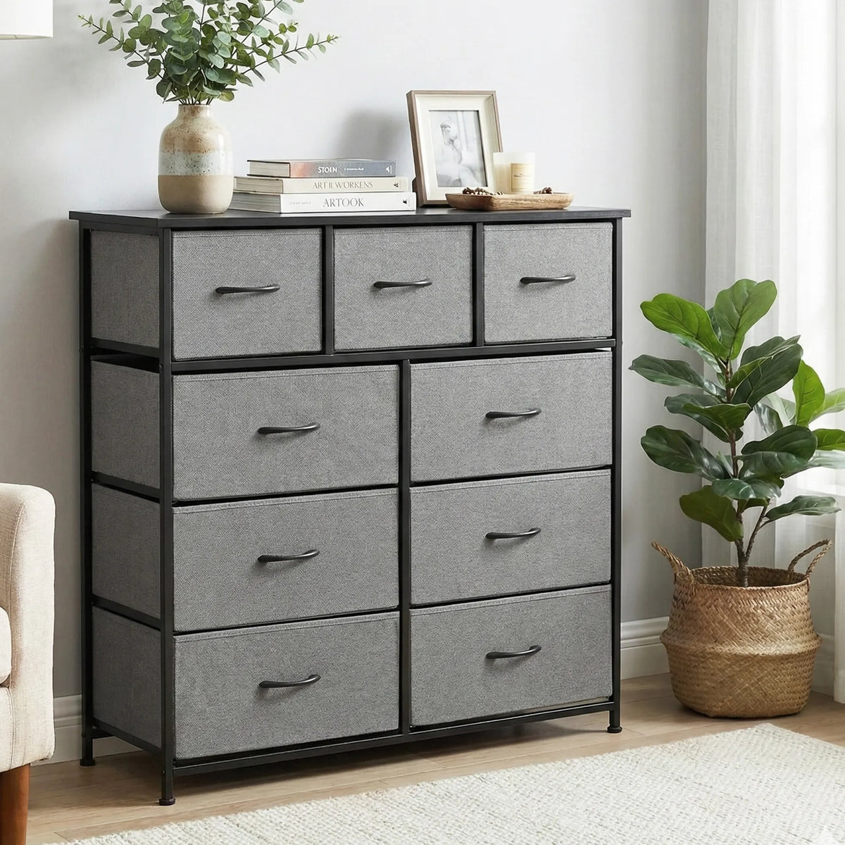 Artiss Chest of 9 Drawers Storage Dresser Tallboy Dark Grey