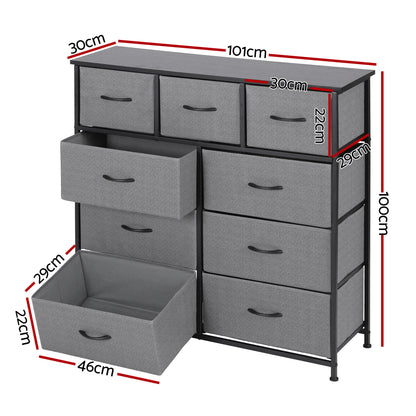 Artiss Chest of 9 Drawers Storage Dresser Tallboy Dark Grey - Image 3