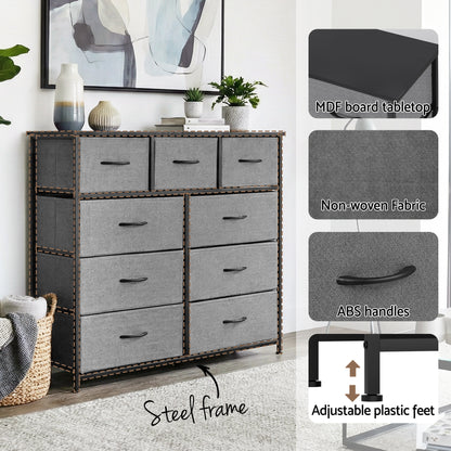 Artiss Chest of 9 Drawers Storage Dresser Tallboy Dark Grey - Image 6