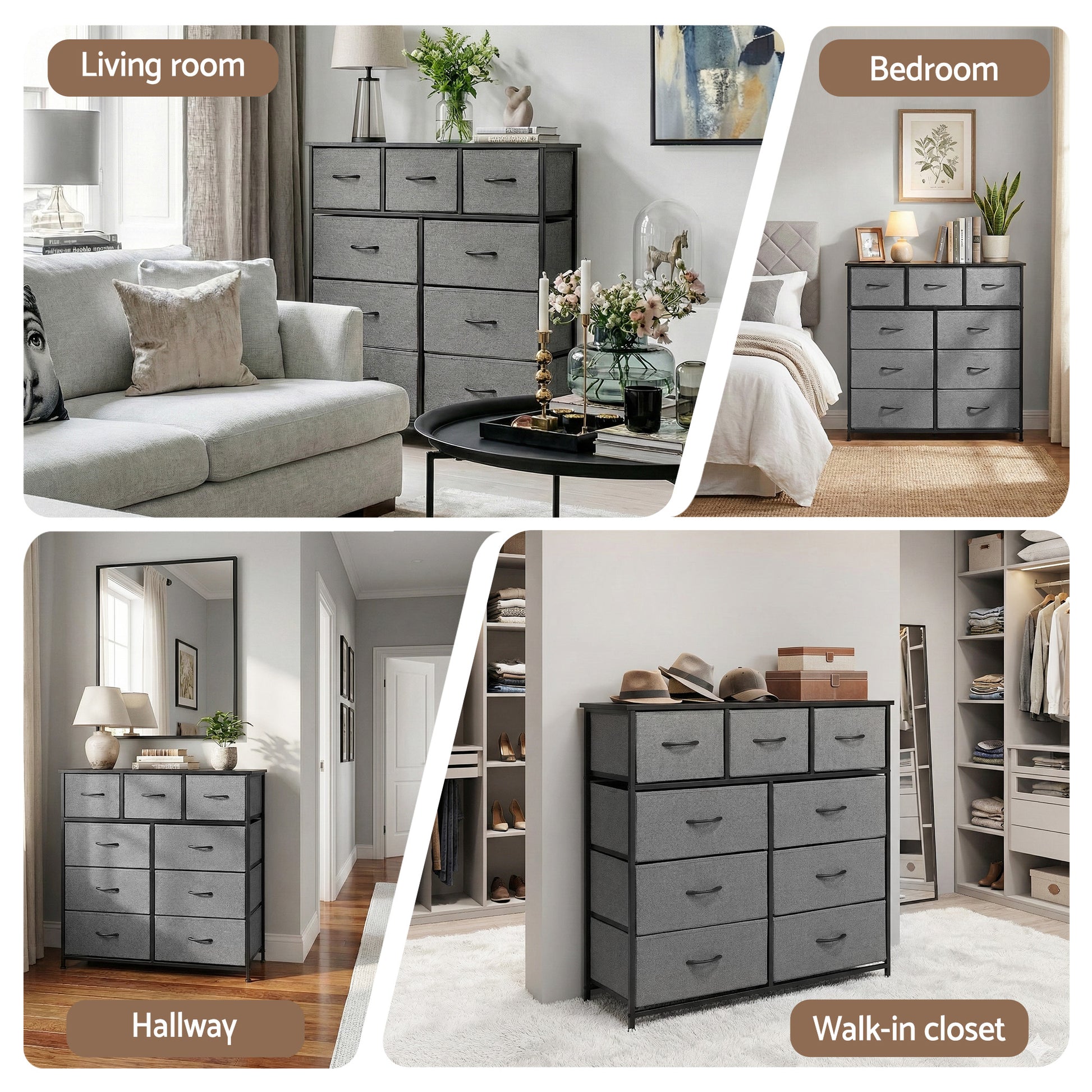 Artiss Chest of 9 Drawers Storage Dresser Tallboy Dark Grey - Image 7