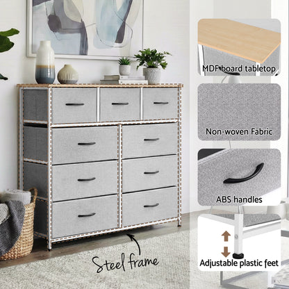 Artiss Chest of 9 Drawers Storage Dresser Tallboy Light Grey - Image 6