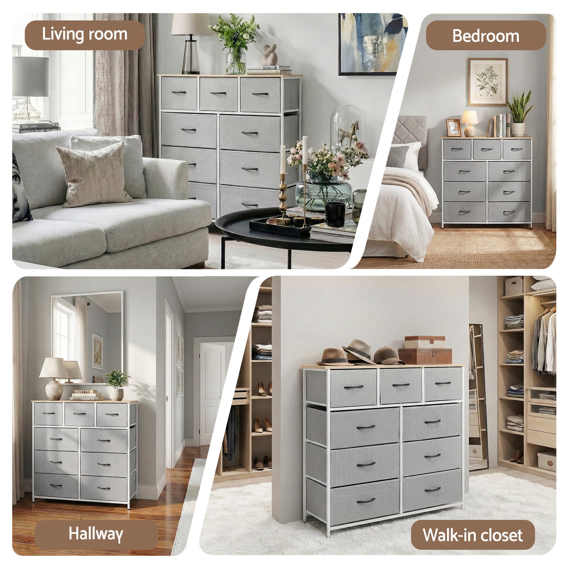 Artiss Chest of 9 Drawers Storage Dresser Tallboy Light Grey - Image 7