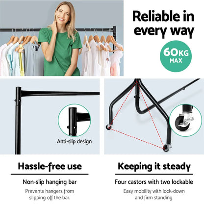 Artiss Clothes Rack Airer Coat Stand 6FT Rail Wheels - Image 4