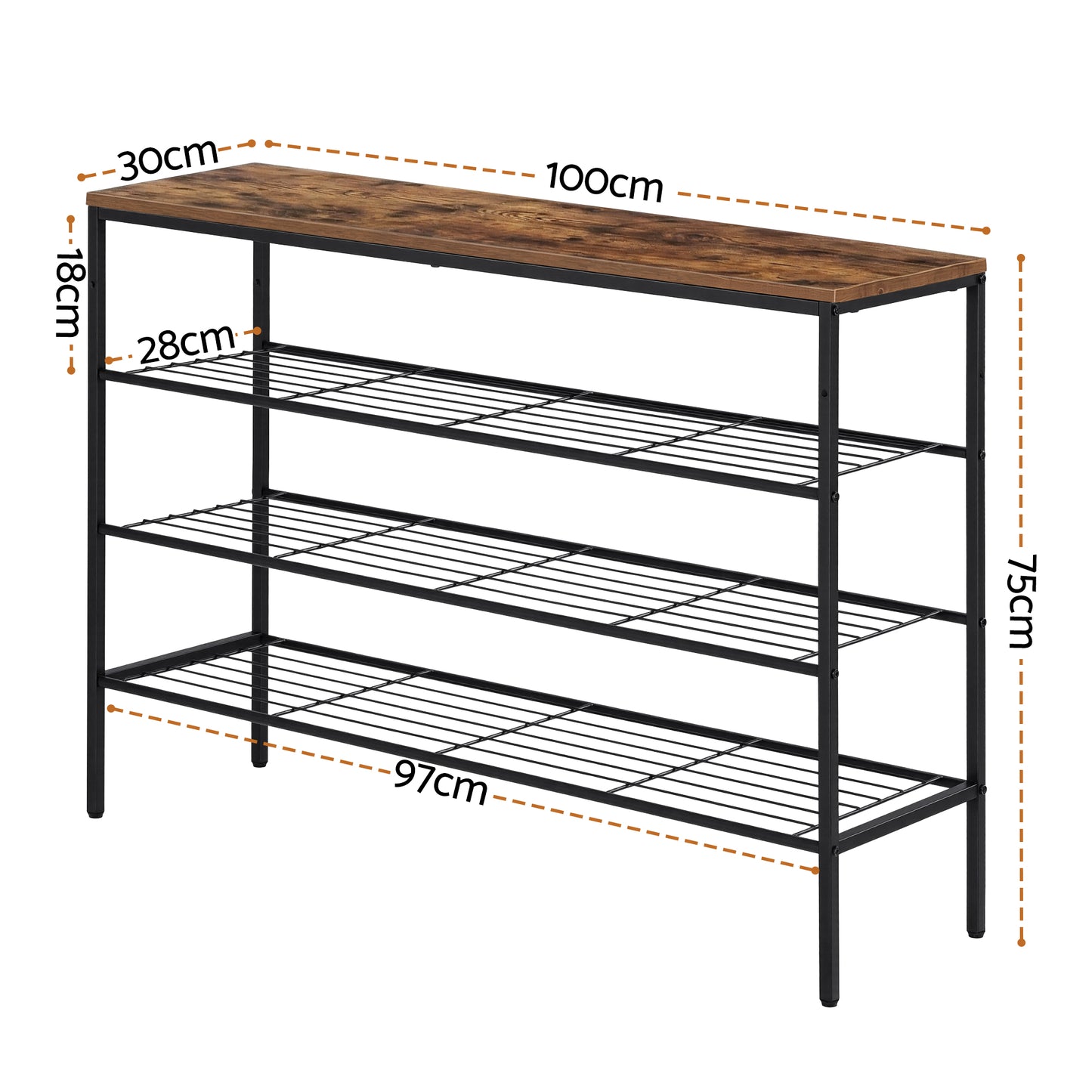 Artiss Shoe Rack 4 tier Storage Organiser Walnut - Image 3